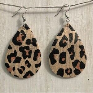 Light Brown Animal Print PU Leather Teardrop Earrings